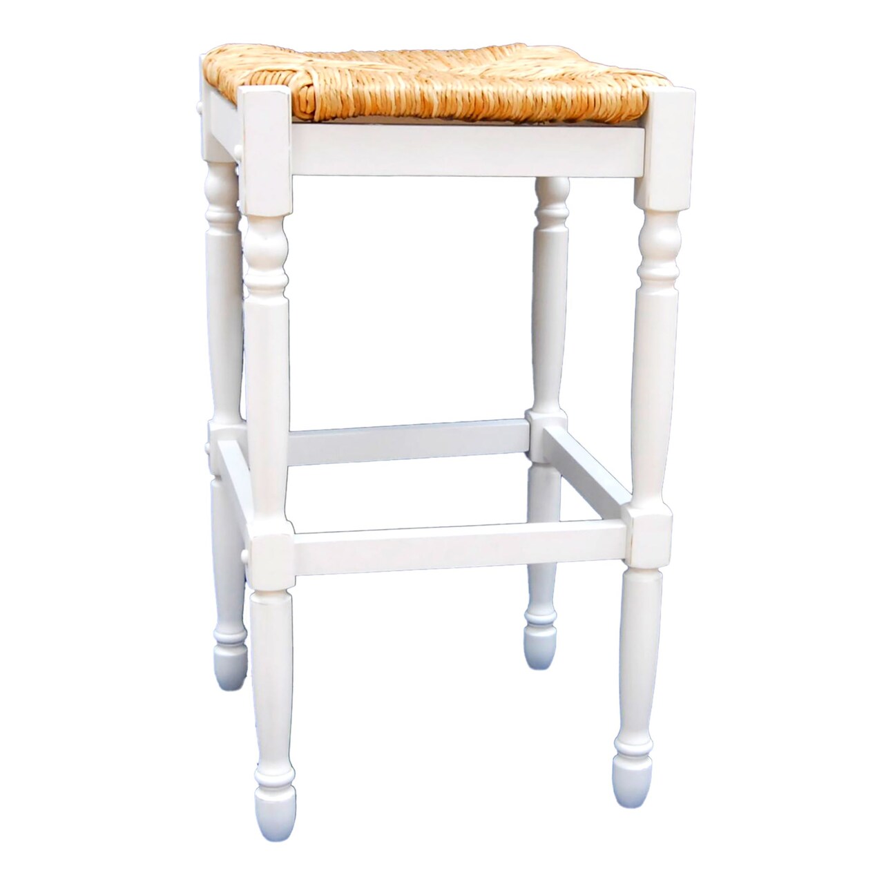 Contemporary Home Living 29.75" White and Beige Backless Bar Stool with Hand Woven Rush Seat